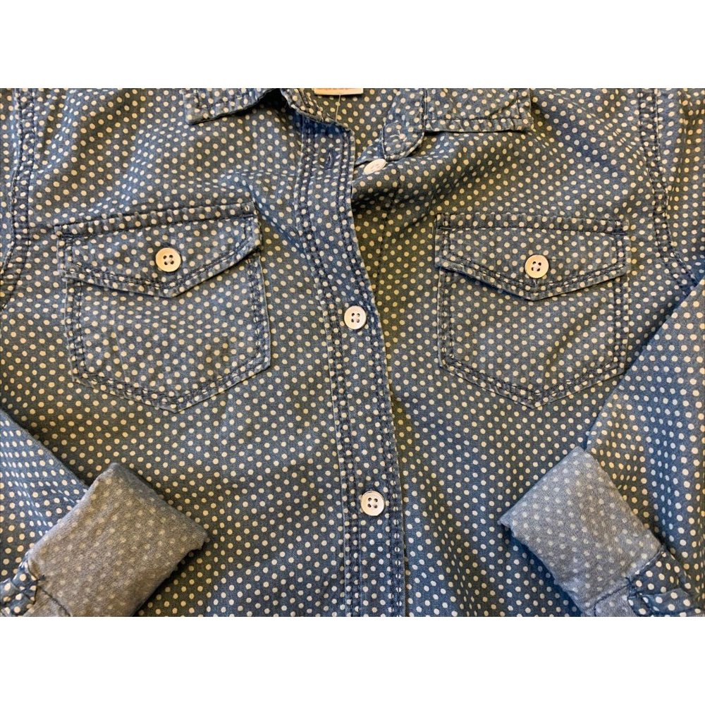 nwt Joe Fresh kids sz xl polka dot button down shirt blue double pocket - Picture 3 of 4